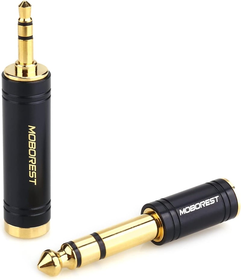MOBOREST 3.5mm M to 6.35mm F Stereo Pure Copper Adapter, 1/8 Inch Plug Male to 1/4 Inch Jack Female Adapter, Can be Used Conversion Headphone adapte, amp adapte, Black Fashion 2-Pack - Image 2